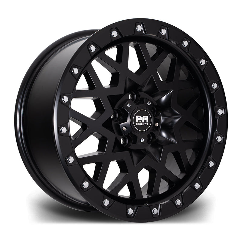Riviera-RXS1-Satin-Black-Chrome-Rivets-18x8.5-5x120-ET35-65.1mm-felger-wheels-rims